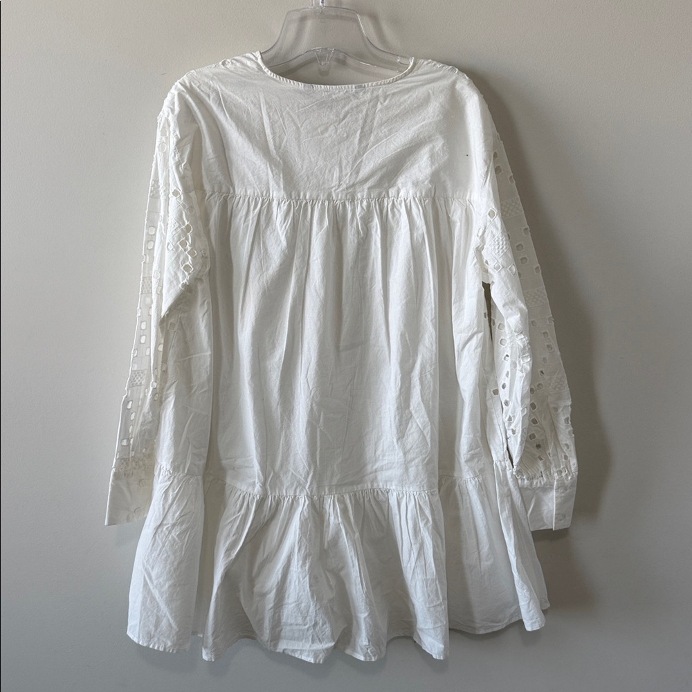 Zara White Eyelet Long Sleeve Dress S - Picture 6 of 6